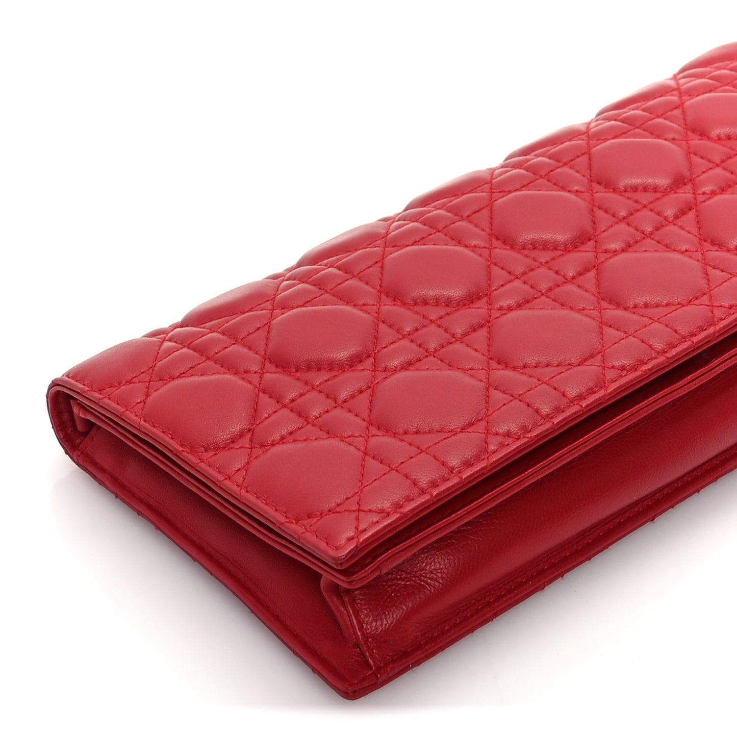 Christian Dior Lambskin Cannage Lady Dior Convertible Clutch Red