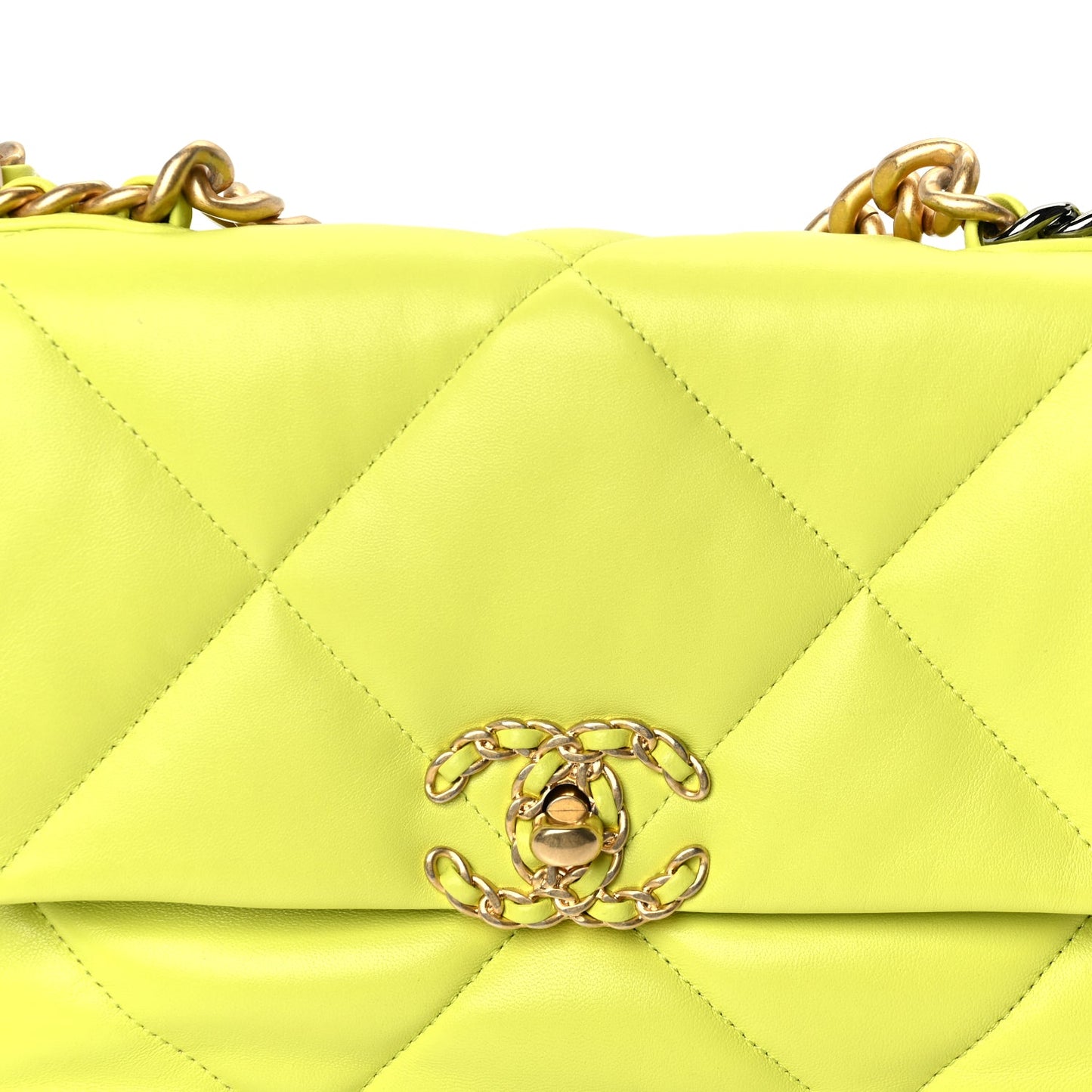 Chanel Shiny Lambskin Quilted Medium Chanel 19 Flap  Neon Yellow