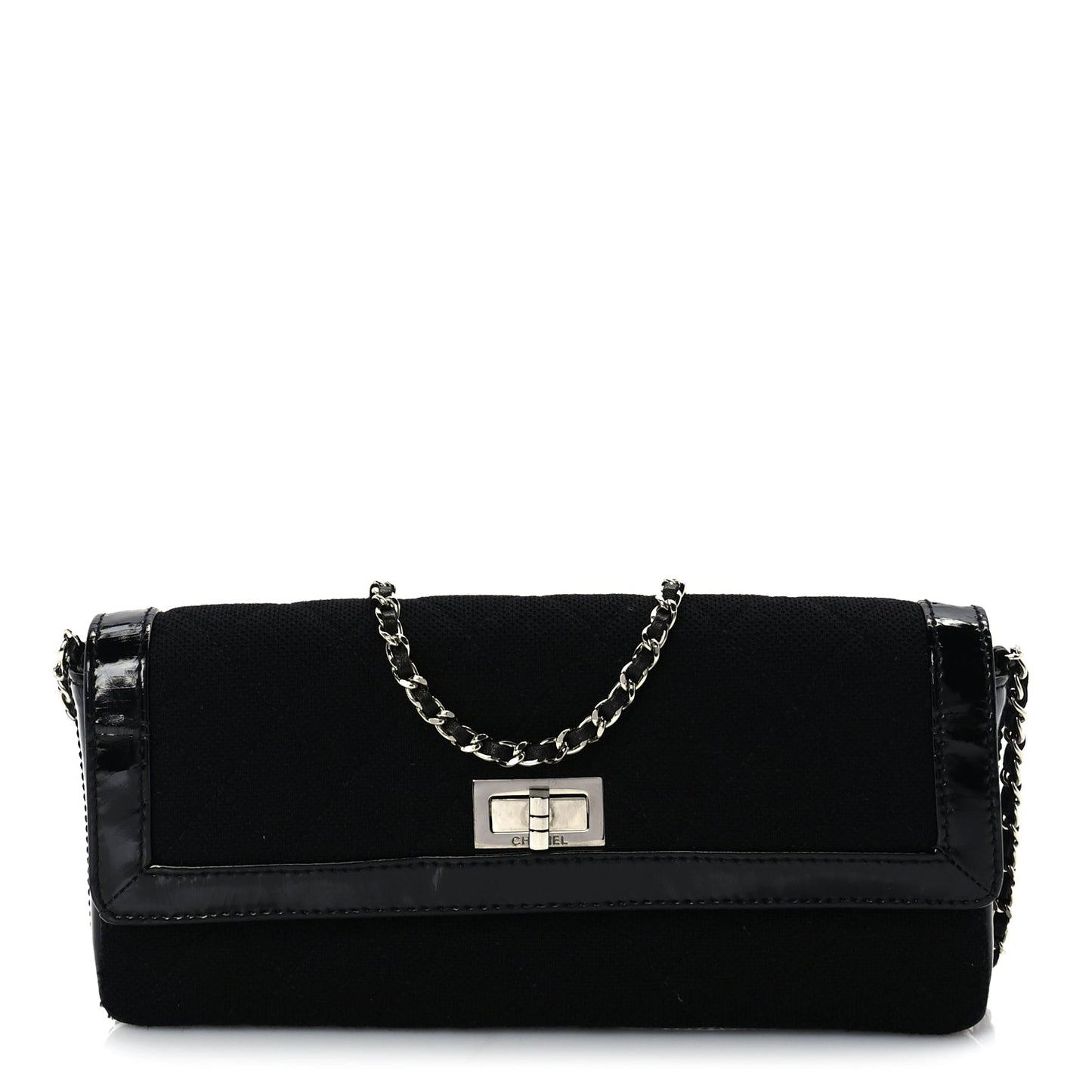 Chanel Jersey Patent Quilted 2.55 Reissue East West Flap Black