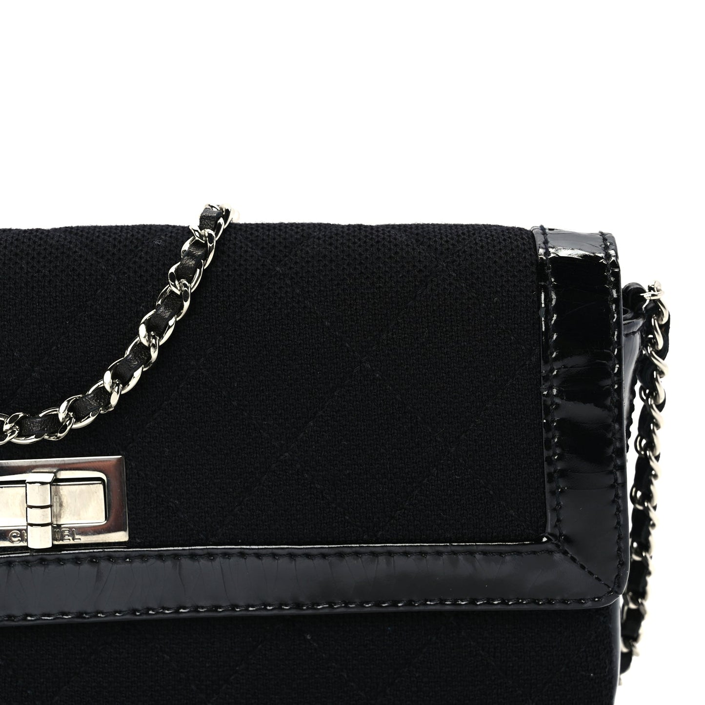 Chanel Jersey Patent Quilted 2.55 Reissue East West Flap Black