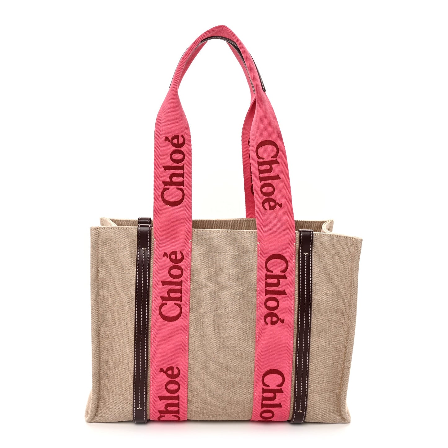 Chloe Linen Calfskin Medium Woody Ribbon Tote Pink