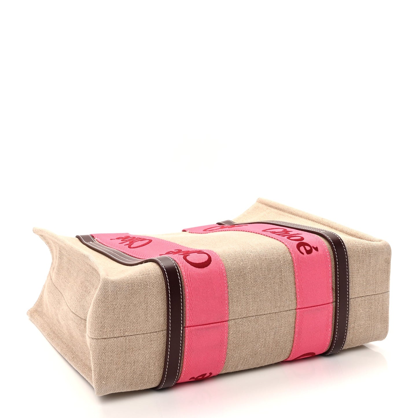Chloe Linen Calfskin Medium Woody Ribbon Tote Pink