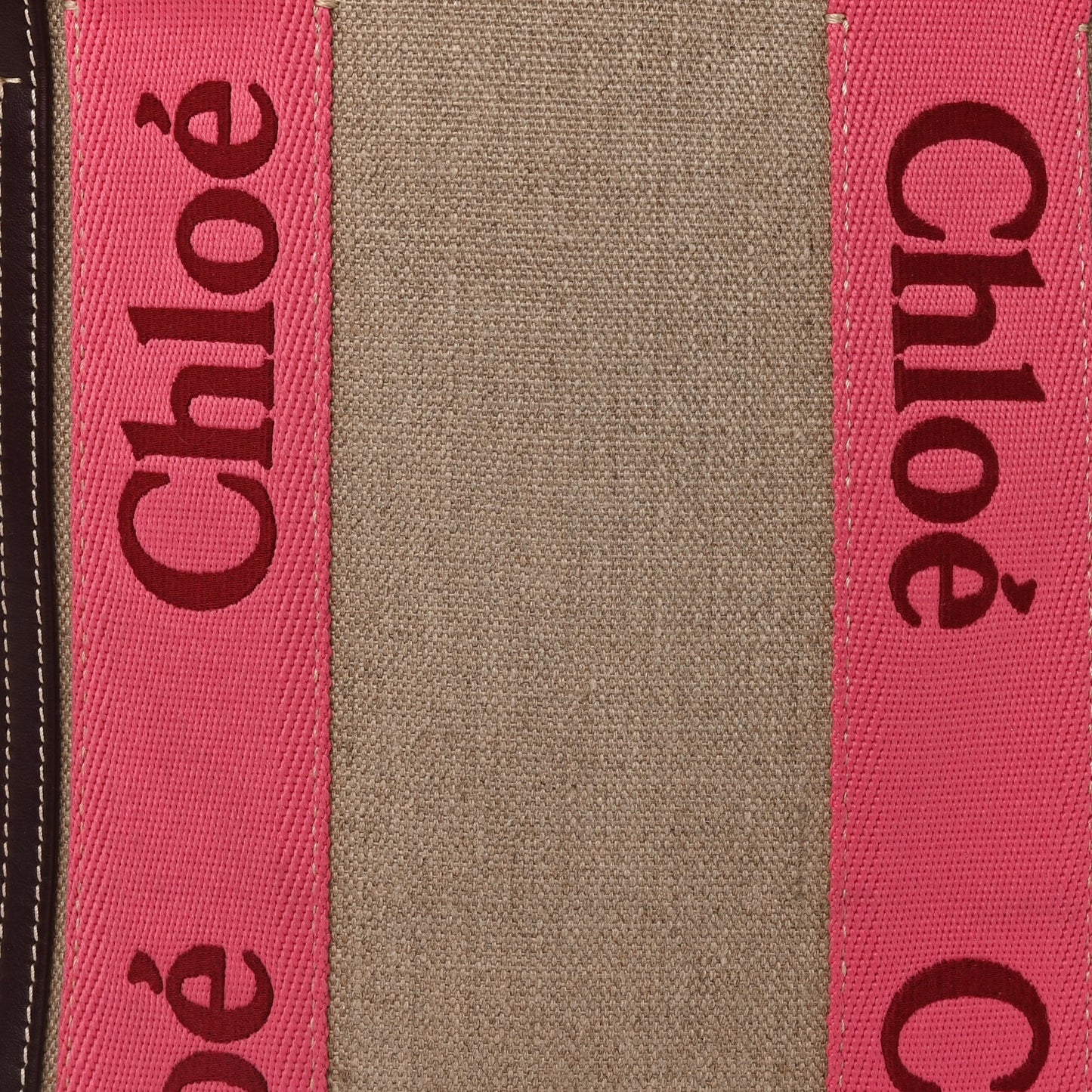 Chloe Linen Calfskin Medium Woody Ribbon Tote Pink