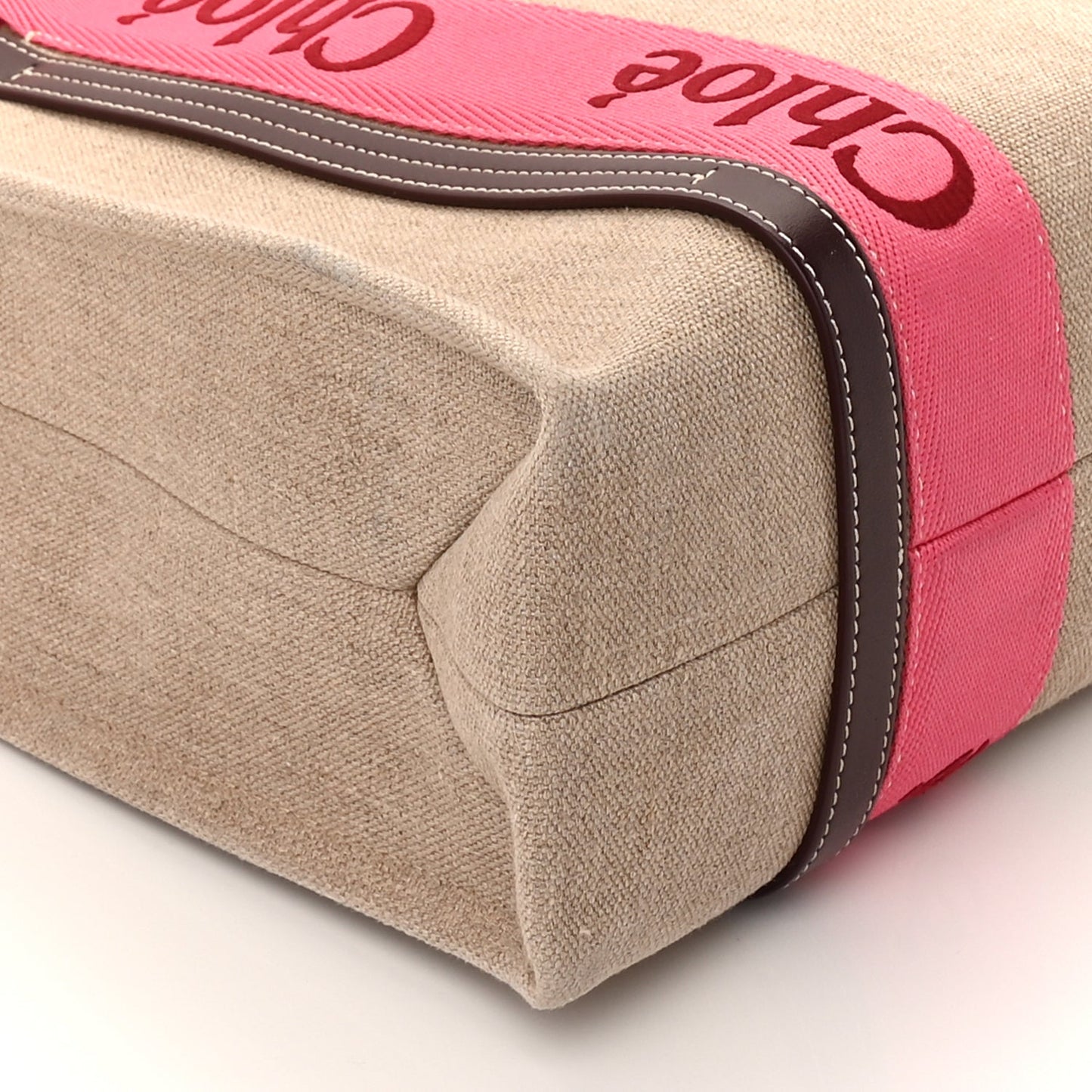 Chloe Linen Calfskin Medium Woody Ribbon Tote Pink