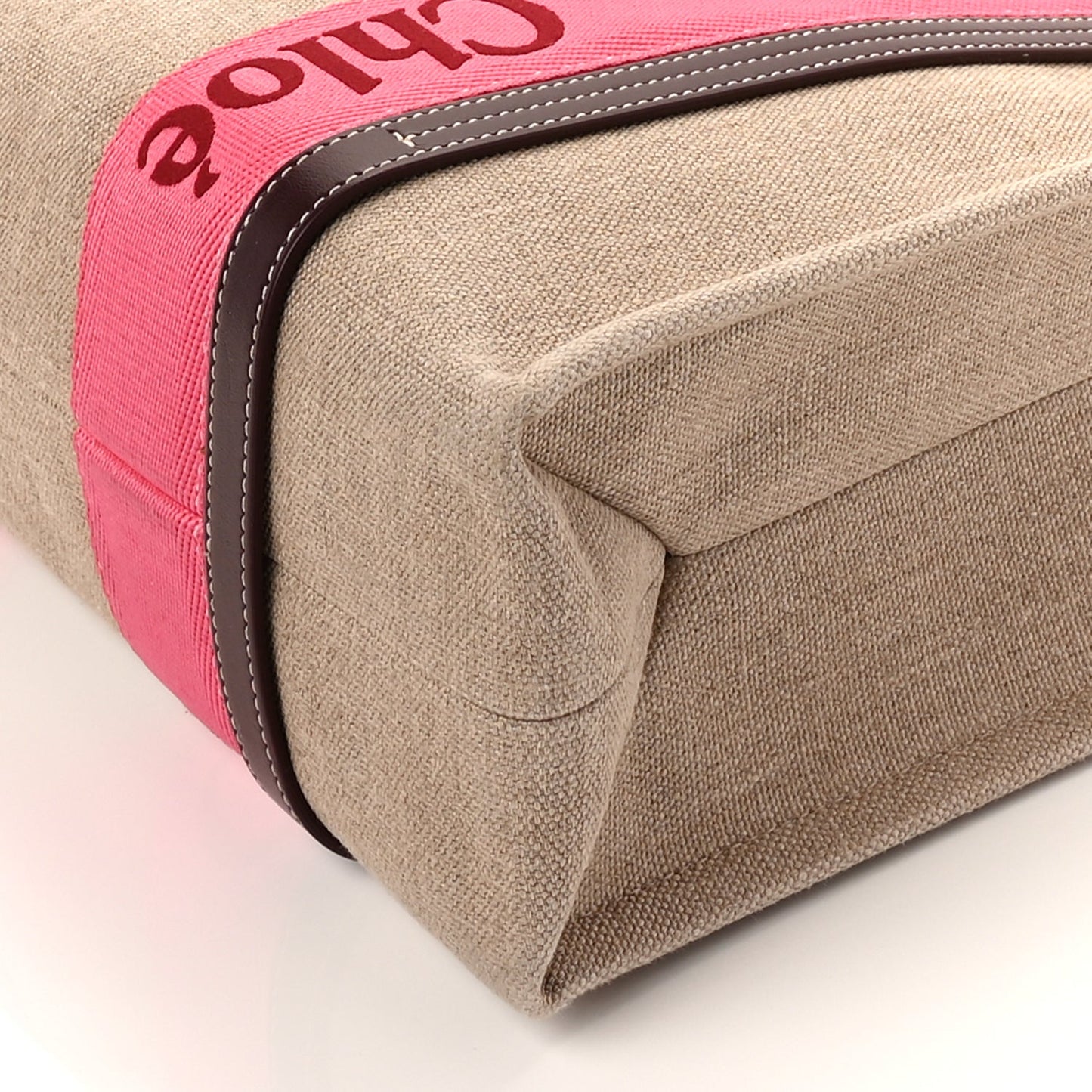 Chloe Linen Calfskin Medium Woody Ribbon Tote Pink