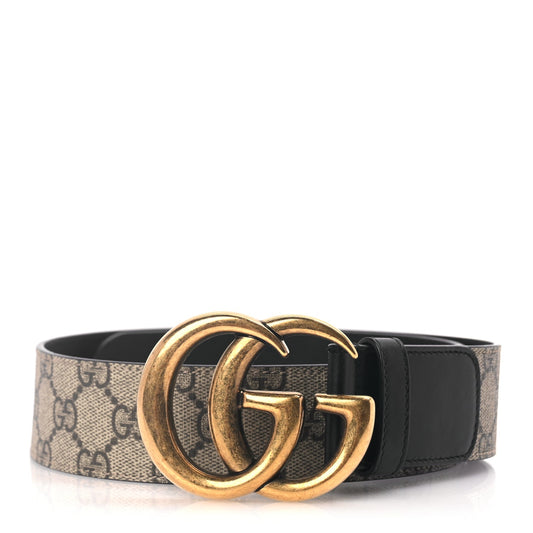 Gucci GG Supreme Monogram Matte Plutone Calfskin Double G 40mm Belt 70 28 Beige Ebony Black