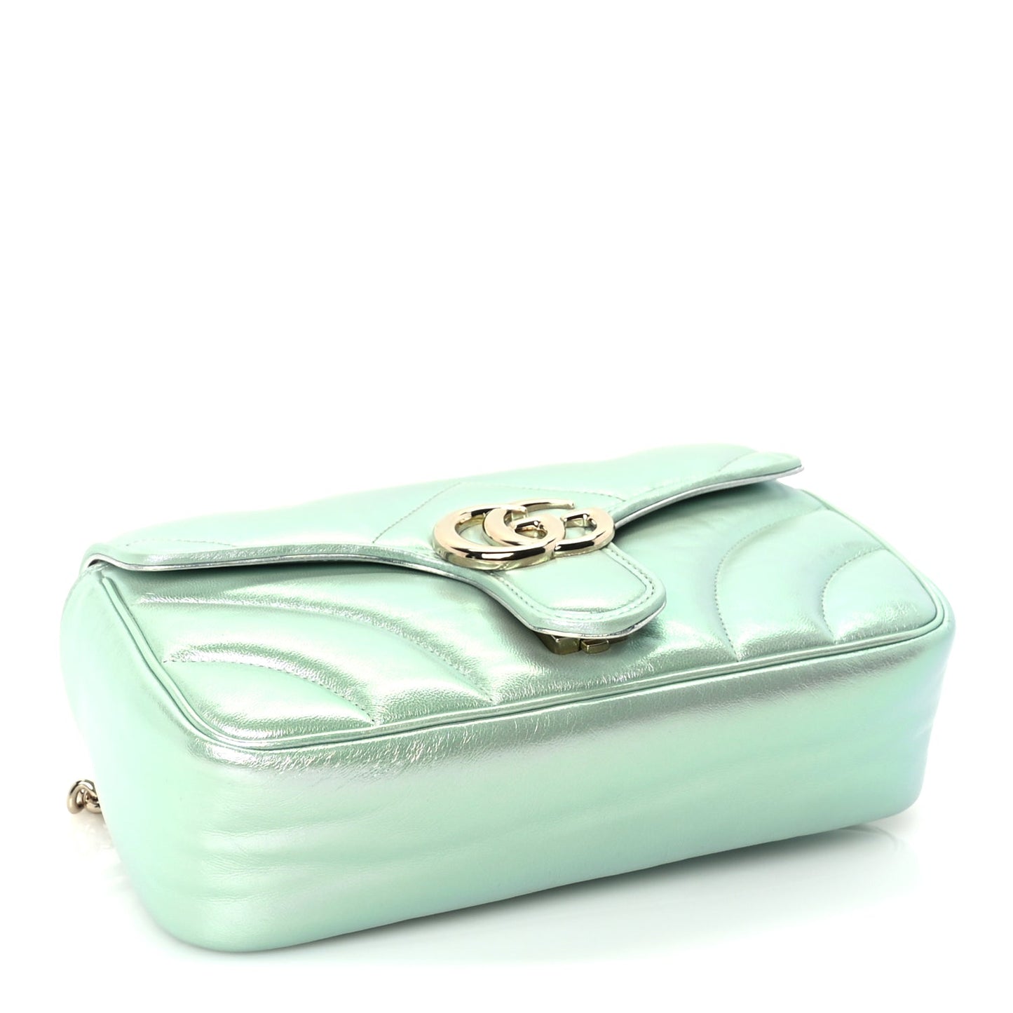 Gucci Iridescent Nappa Chevron Matelasse Small GG Marmont Shoulder Bag Iridescent Salvy Green