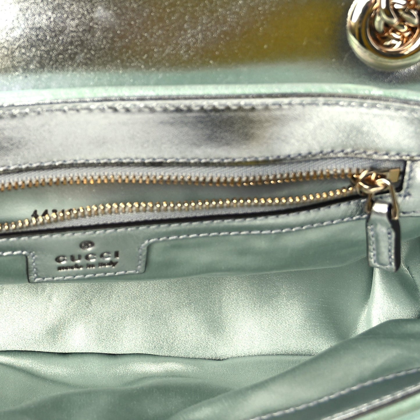 Gucci Iridescent Nappa Chevron Matelasse Small GG Marmont Shoulder Bag Iridescent Salvy Green