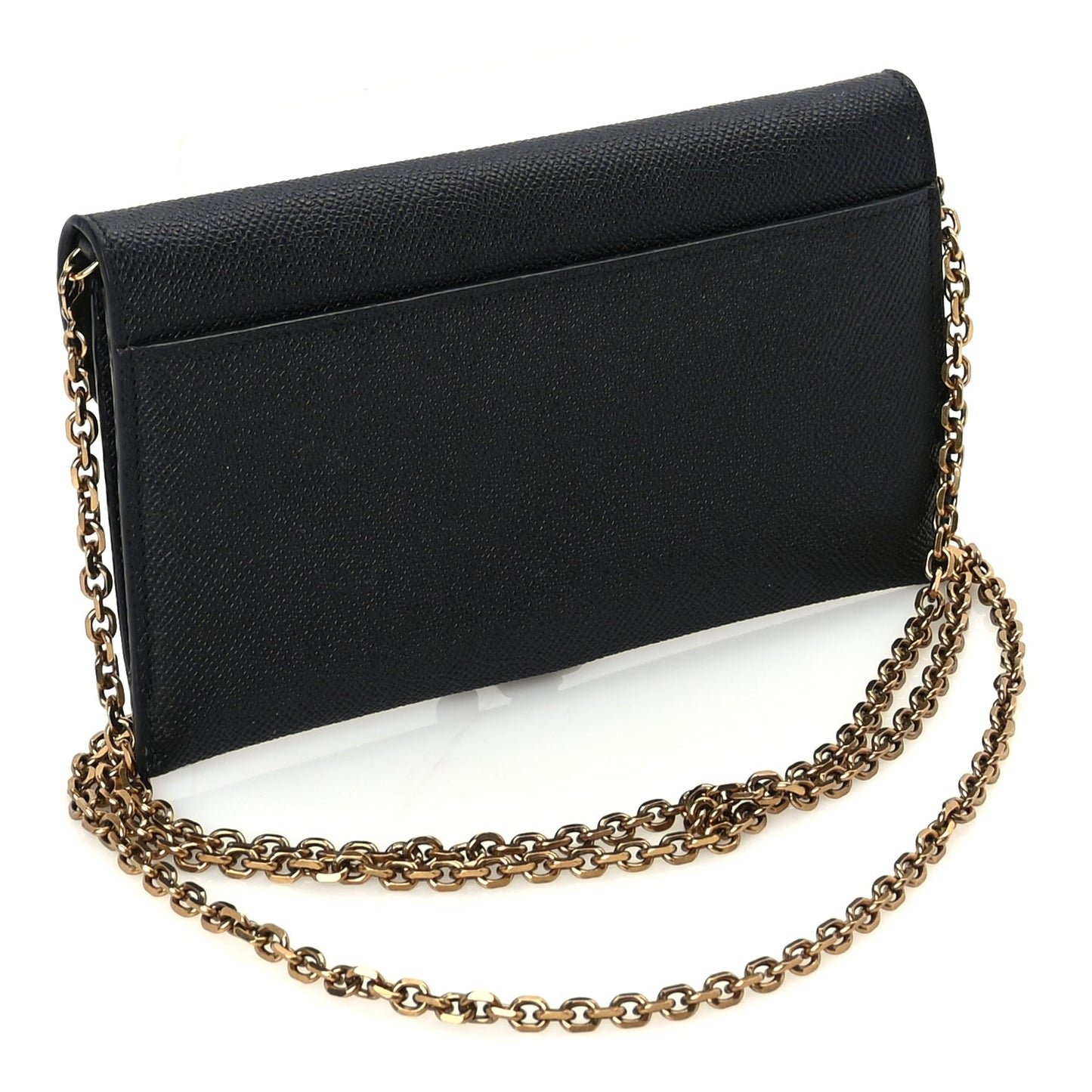 Christian Dior Grained Calfskin Saddle Chain Wallet Pouch  Black