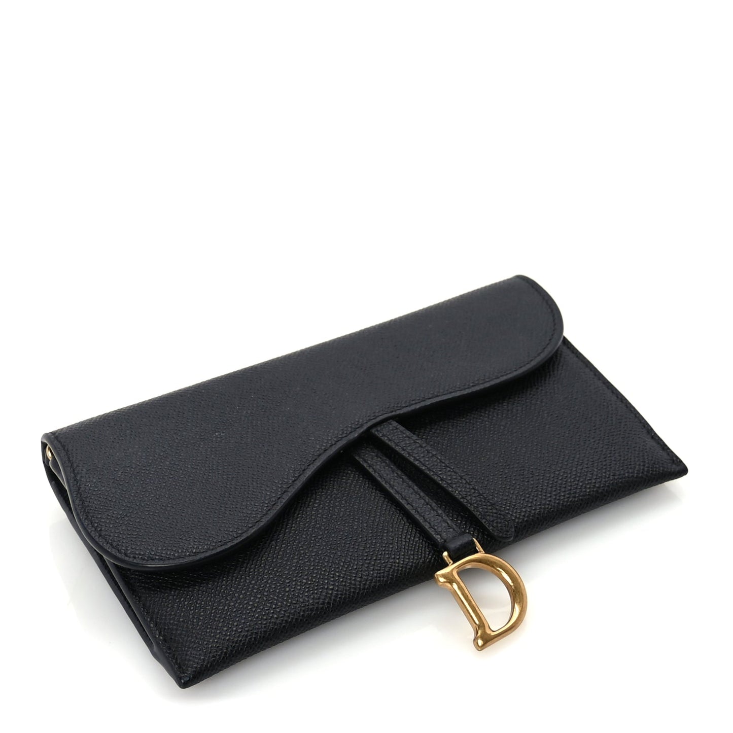 Christian Dior Grained Calfskin Saddle Chain Wallet Pouch  Black
