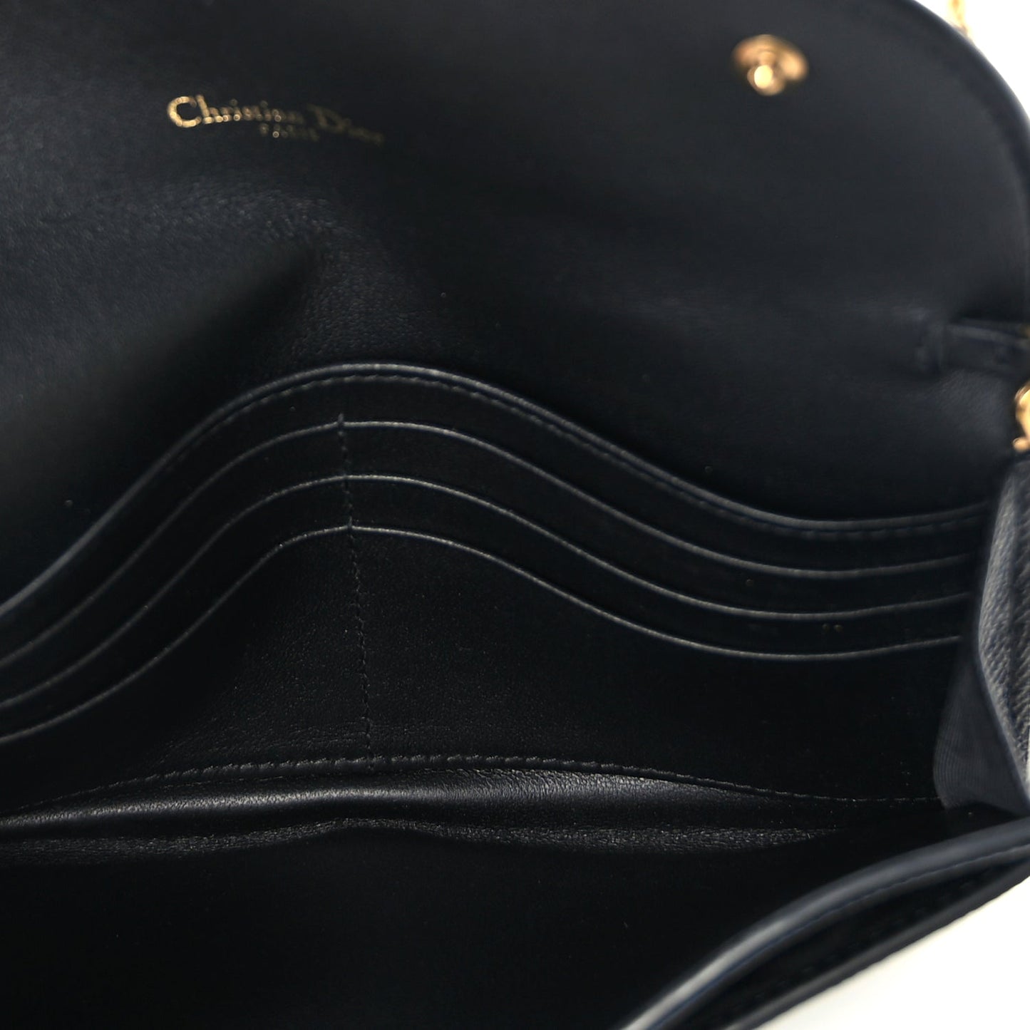 Christian Dior Grained Calfskin Saddle Chain Wallet Pouch  Black