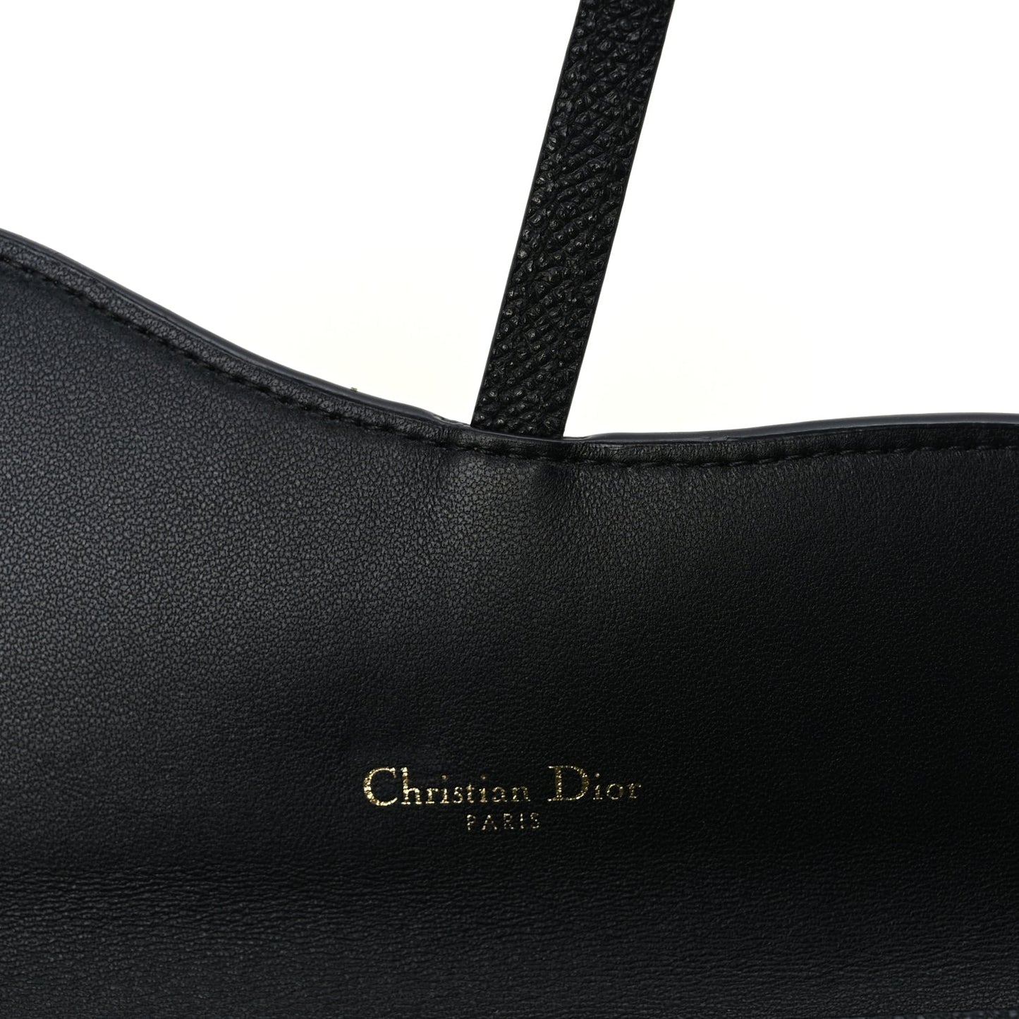 Christian Dior Grained Calfskin Saddle Chain Wallet Pouch  Black