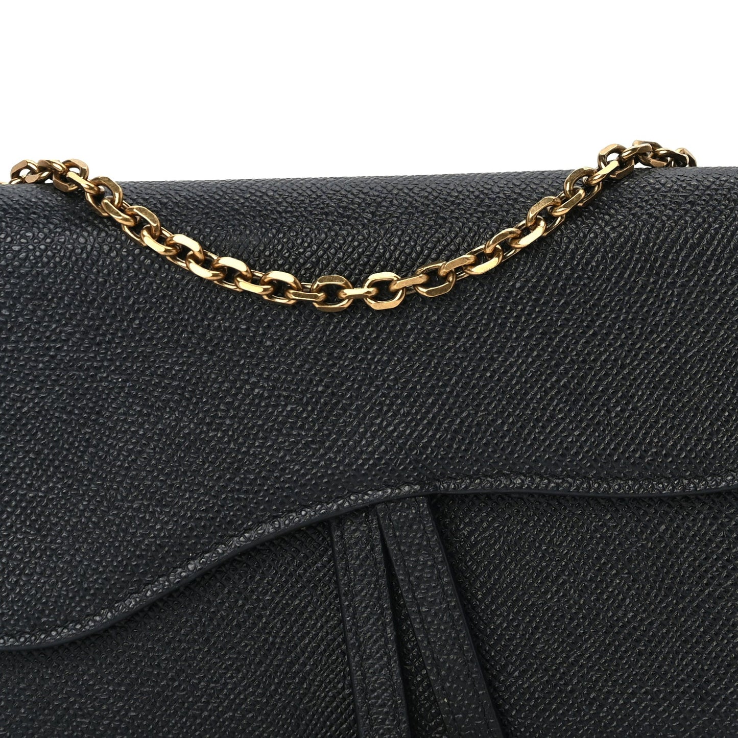 Christian Dior Grained Calfskin Saddle Chain Wallet Pouch  Black