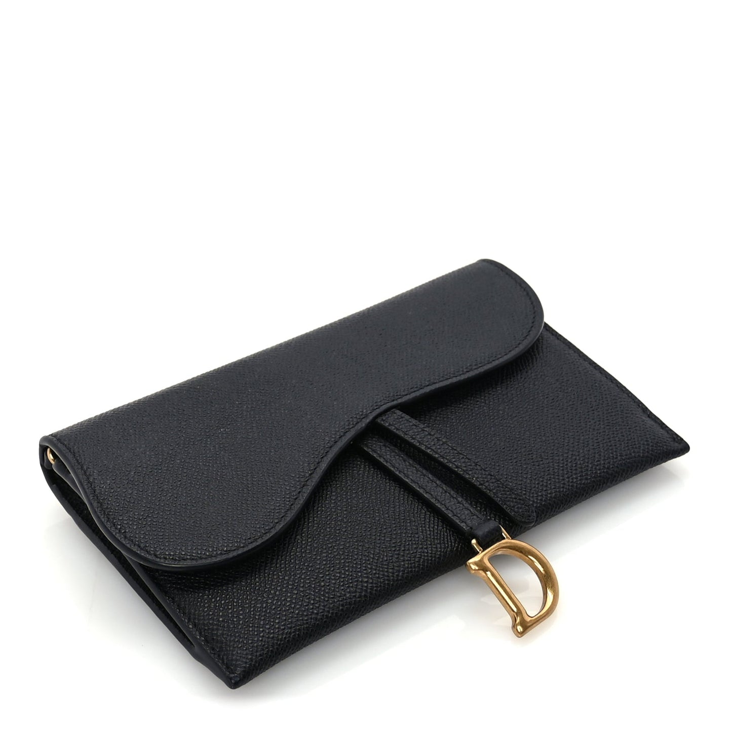 Christian Dior Grained Calfskin Saddle Chain Wallet Pouch  Black