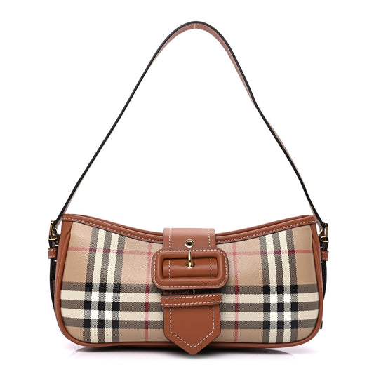 Burberry E-Canvas Vintage Check Sling Buckle Bag Briar Brown