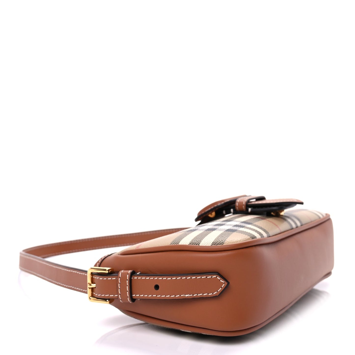 Burberry E-Canvas Vintage Check Sling Buckle Bag Briar Brown