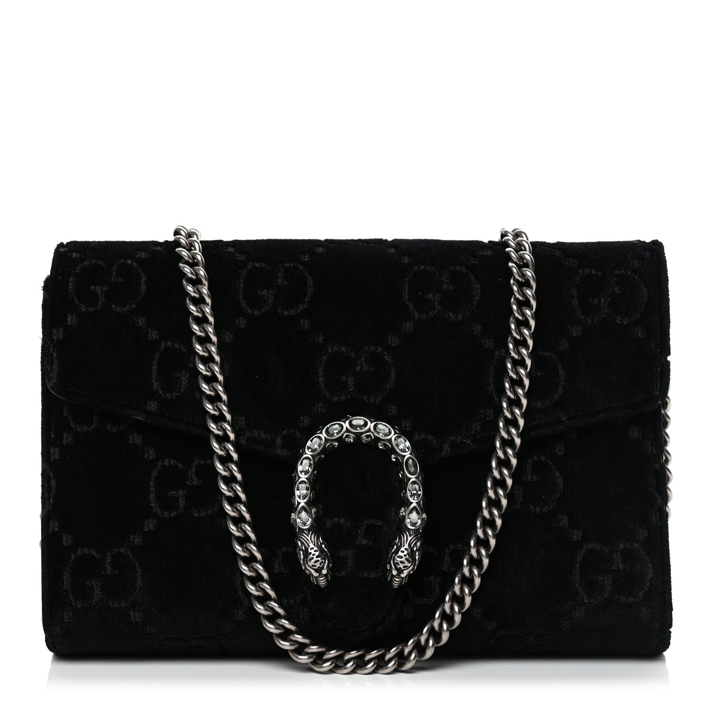 Gucci Velvet GG Monogram Mini Dionysus Chain Wallet Black