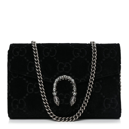 Gucci Velvet GG Monogram Mini Dionysus Chain Wallet Black