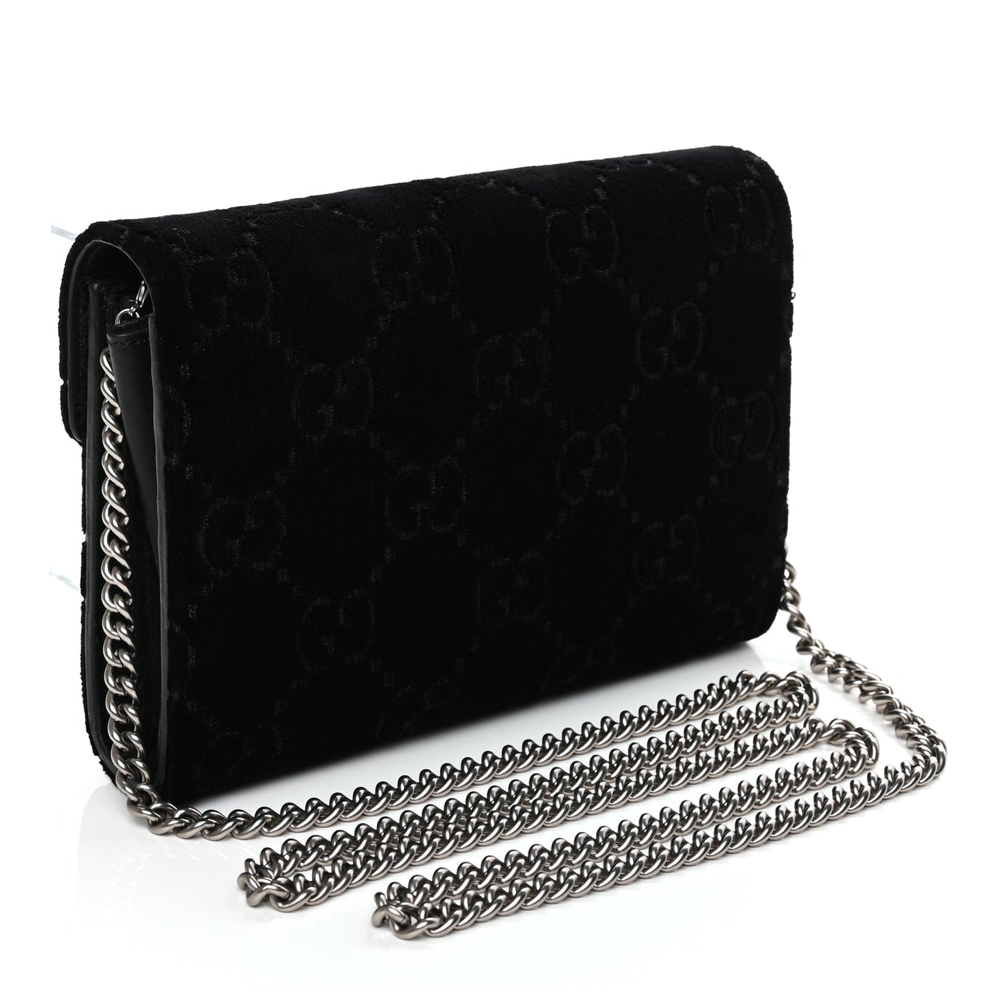 Gucci Velvet GG Monogram Mini Dionysus Chain Wallet Black
