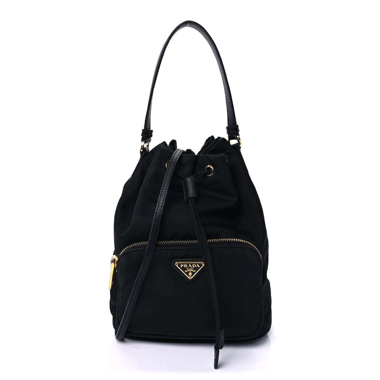 Prada Nylon Vela Saffiano Mini Bucket Crossbody Bag  Black
