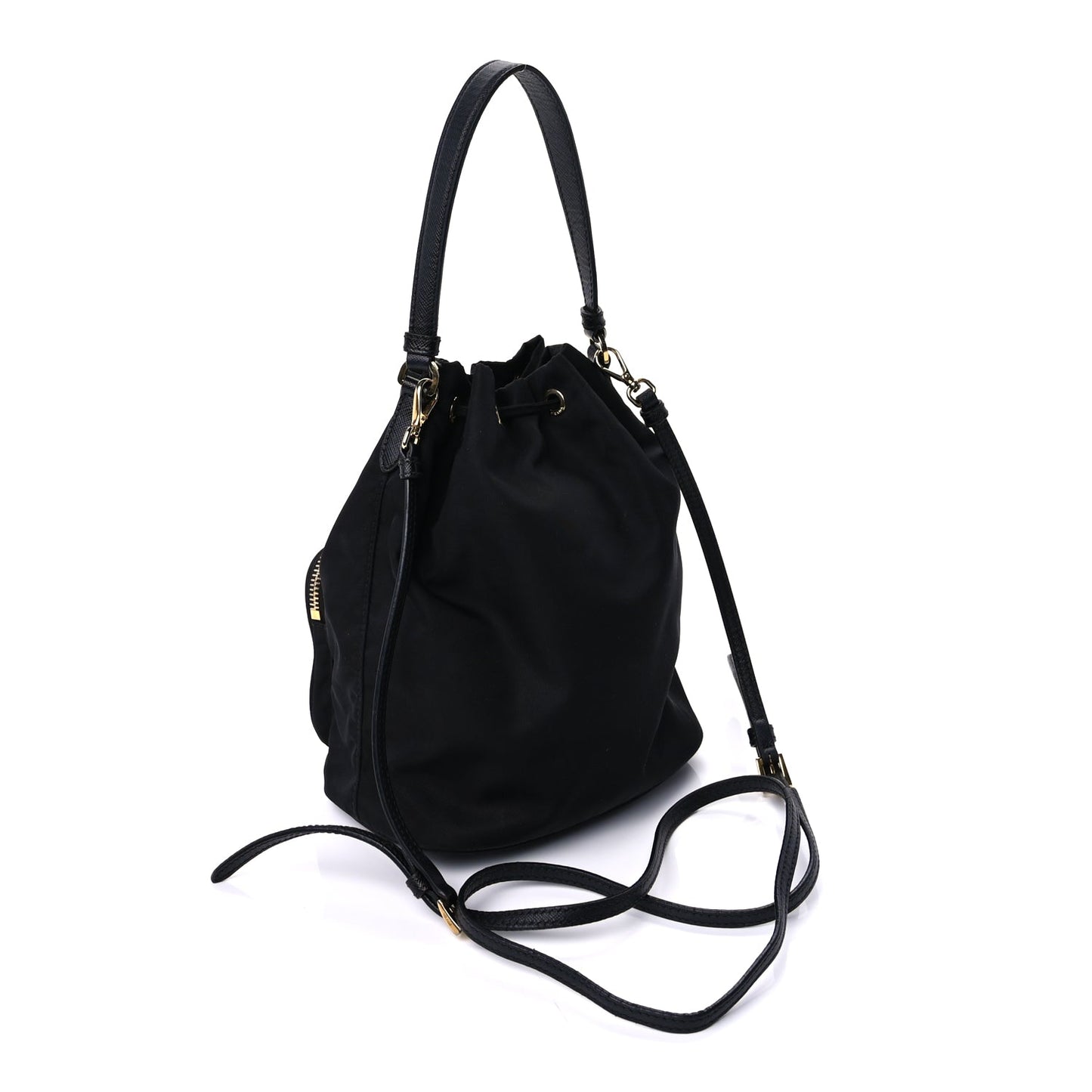 Prada Nylon Vela Saffiano Mini Bucket Crossbody Bag  Black