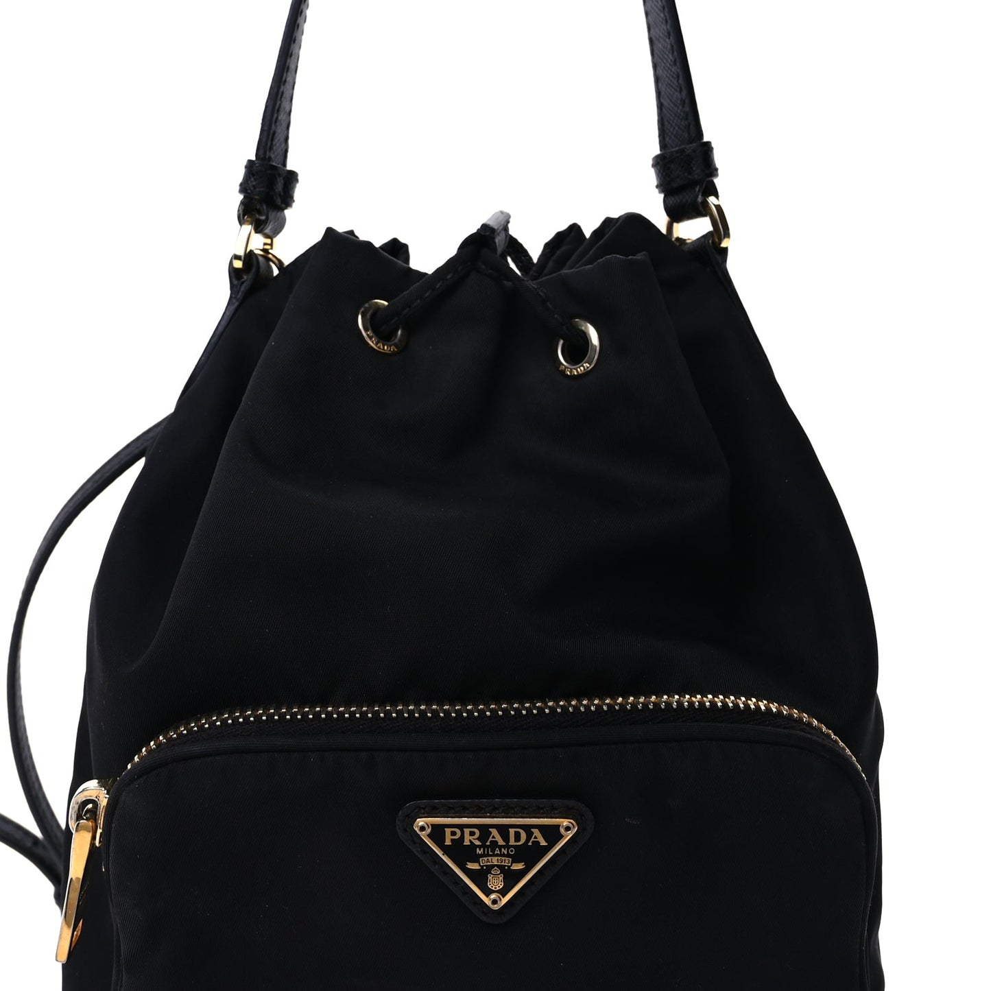 Prada Nylon Vela Saffiano Mini Bucket Crossbody Bag  Black