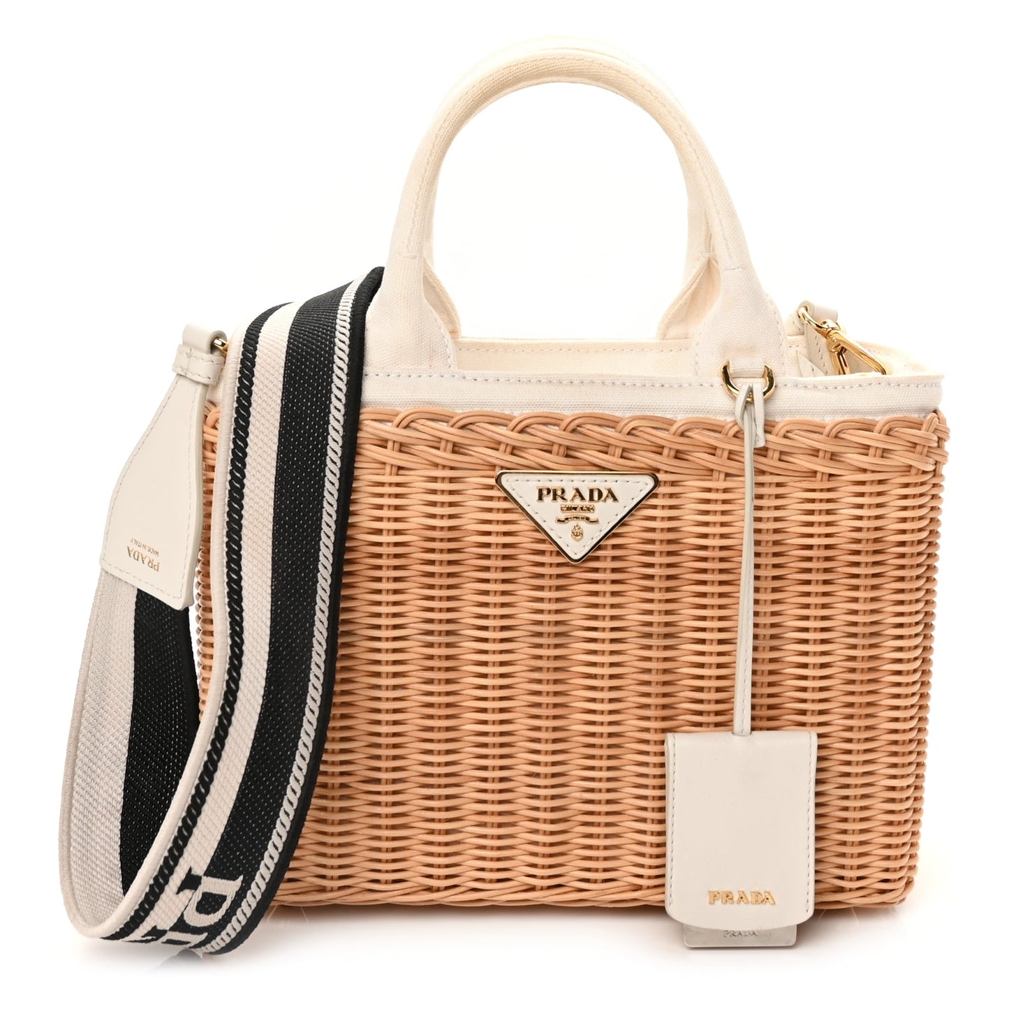 Prada Wicker Canvas Tote Naturale White