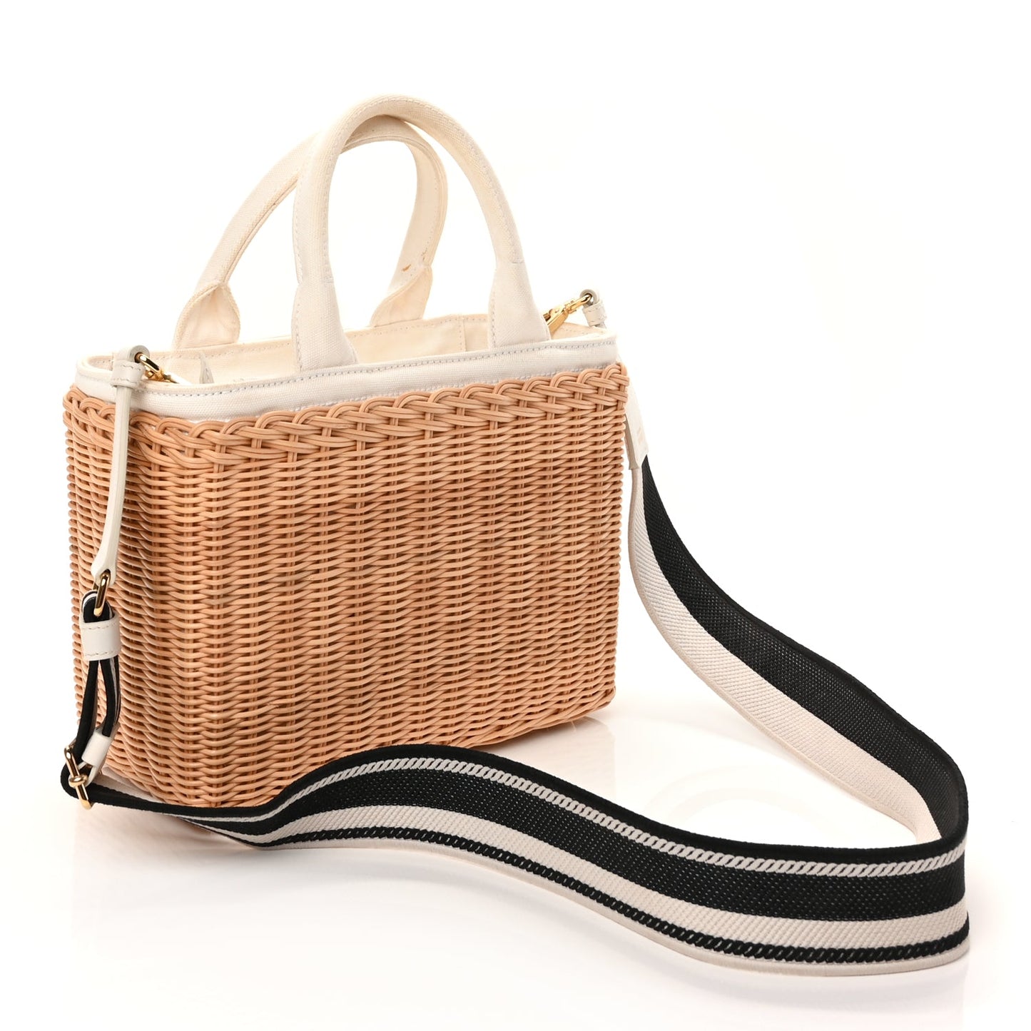 Prada Wicker Canvas Tote Naturale White