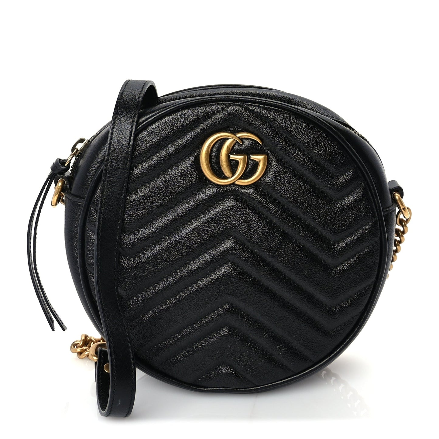 Gucci Azalea Calfskin Matelasse Heart Mini GG Marmont Round Shoulder Bag Black