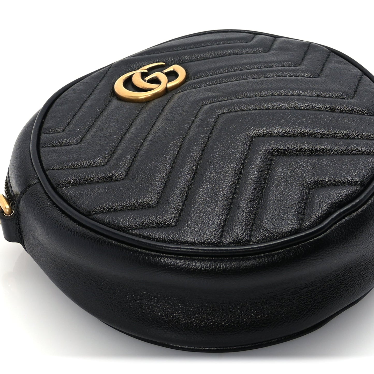 Gucci Azalea Calfskin Matelasse Heart Mini GG Marmont Round Shoulder Bag Black