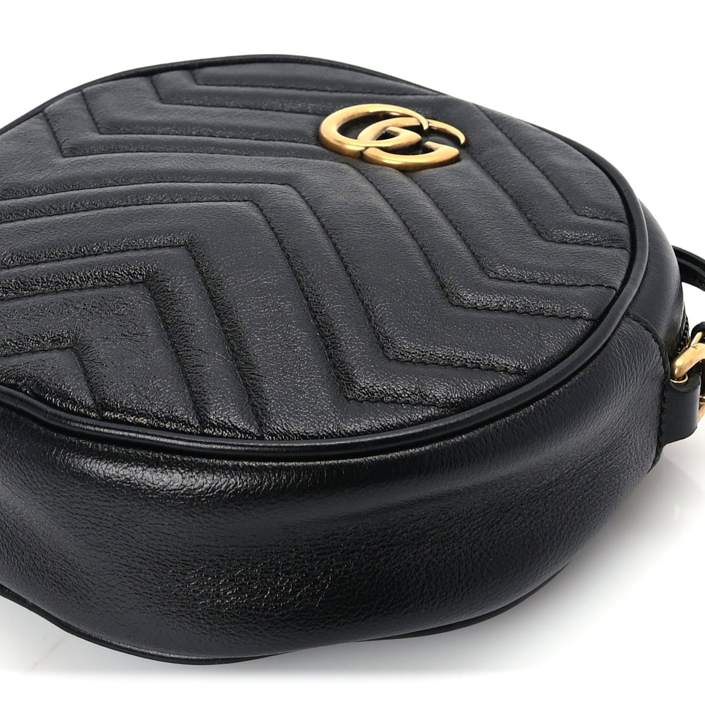 Gucci Azalea Calfskin Matelasse Heart Mini GG Marmont Round Shoulder Bag Black