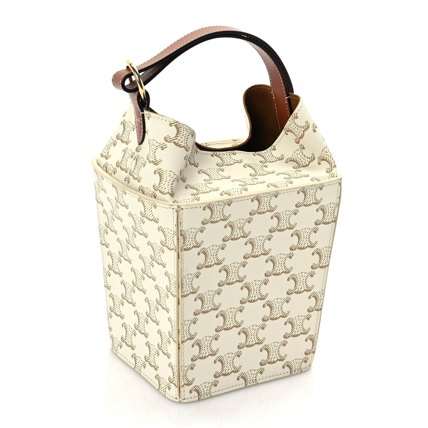 Celine Triomphe Canvas Calfskin Strap Box Bag White