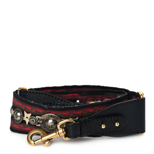 Christian Dior Canvas Embroidered Studded Bohemian Shoulder Strap Red