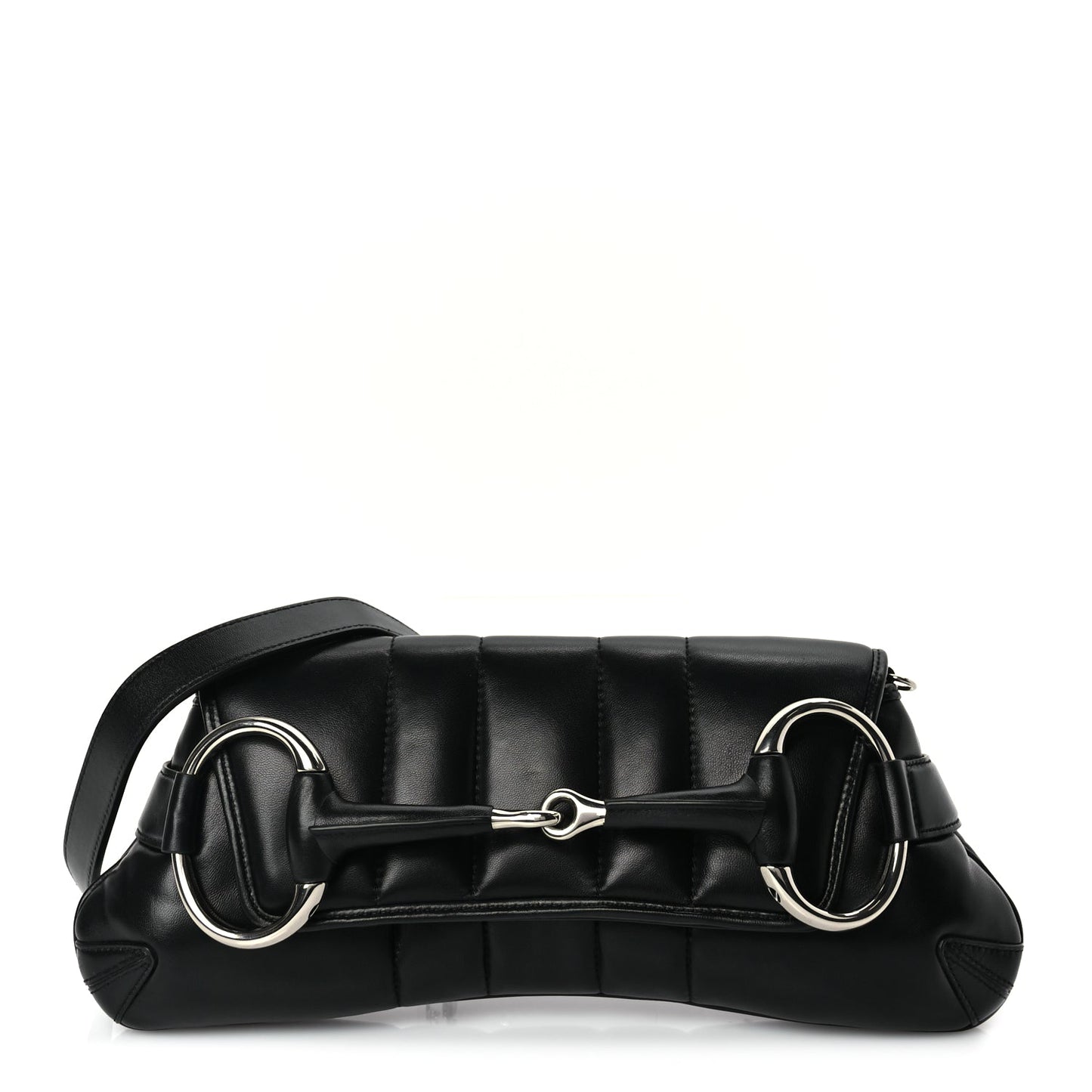 Gucci Nappa Vertical Matelasse Medium Maxi Horsebit Chain Shoulder Bag Black