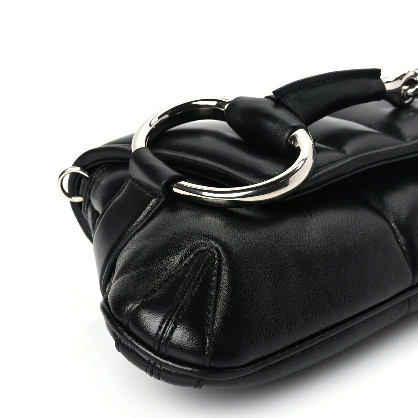 Gucci Nappa Vertical Matelasse Medium Maxi Horsebit Chain Shoulder Bag Black