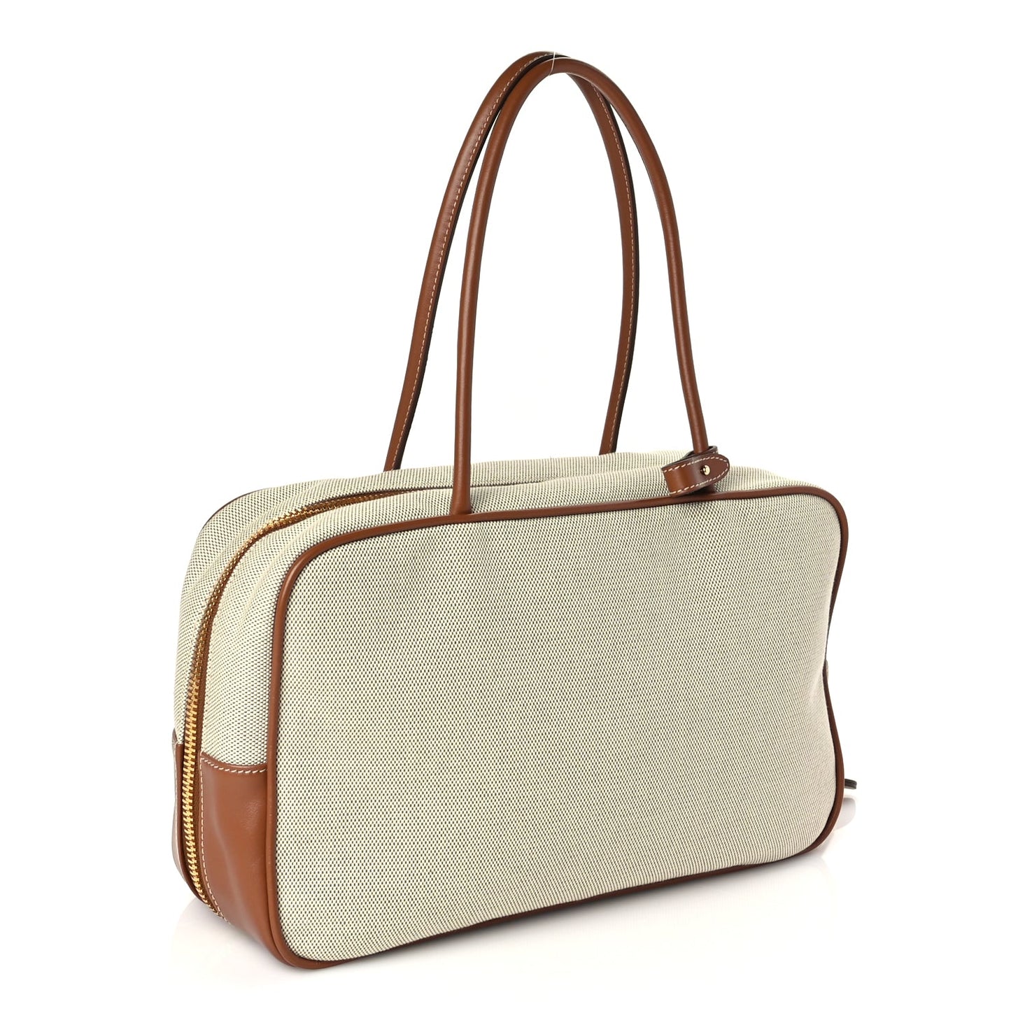 Miu Miu Canvas Calfskin Large Beau Top Handle Bag Naturale Brandy