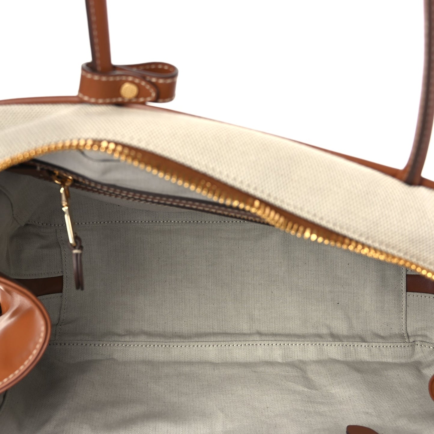 Miu Miu Canvas Calfskin Large Beau Top Handle Bag Naturale Brandy