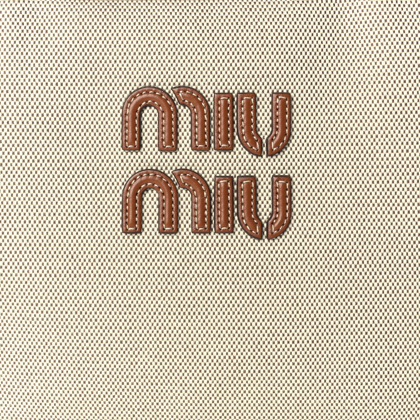 Miu Miu Canvas Calfskin Large Beau Top Handle Bag Naturale Brandy