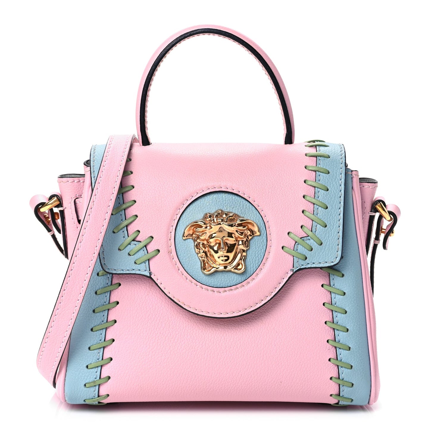Versace Calfskin Whipstitch La Medusa Top Handle Handbag English Rose English Rose