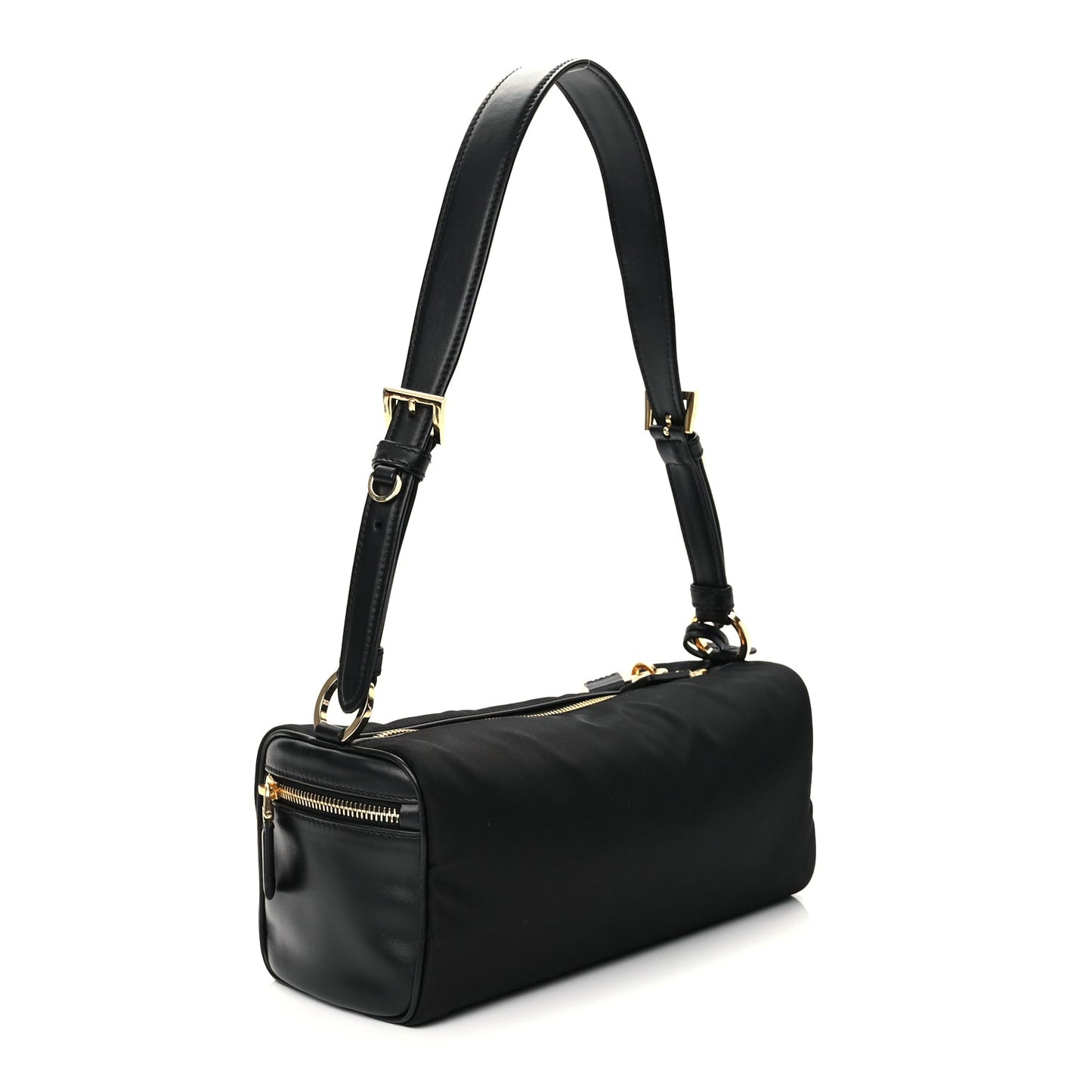 Prada Tessuto Nylon Vitello Medium Padlock Shoulder Bag Black Nero