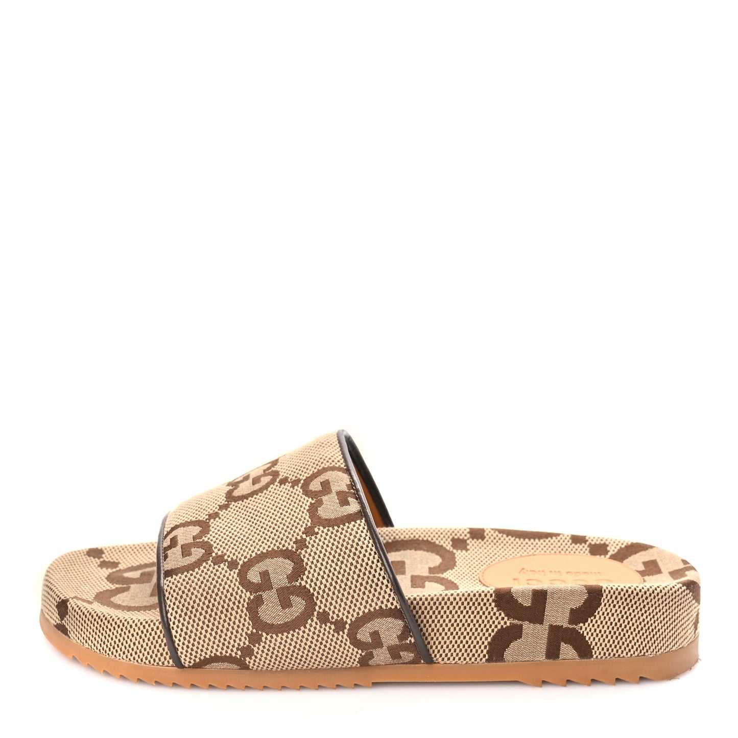 Gucci Monogram Jumbo GG Mens Slide Sandals 40 Camel Ebony