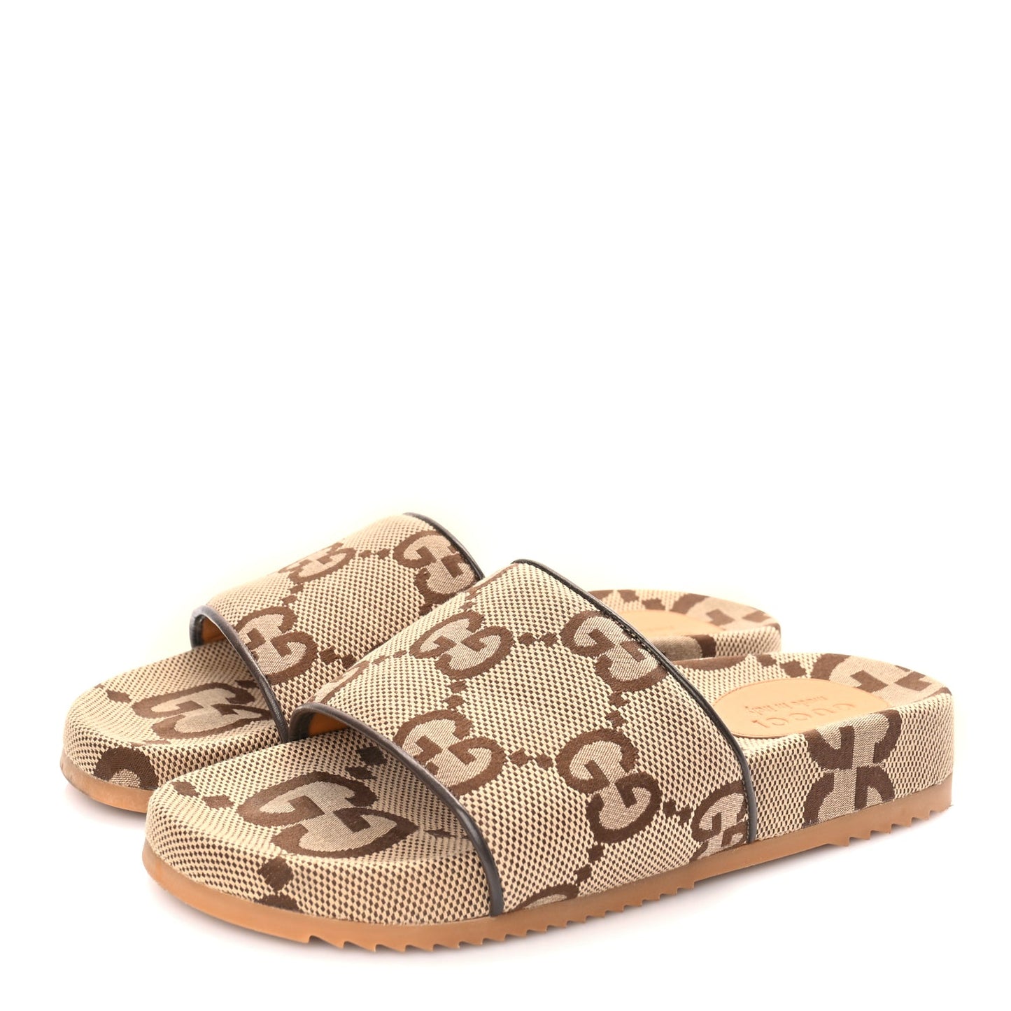 Gucci Monogram Jumbo GG Mens Slide Sandals 40 Camel Ebony