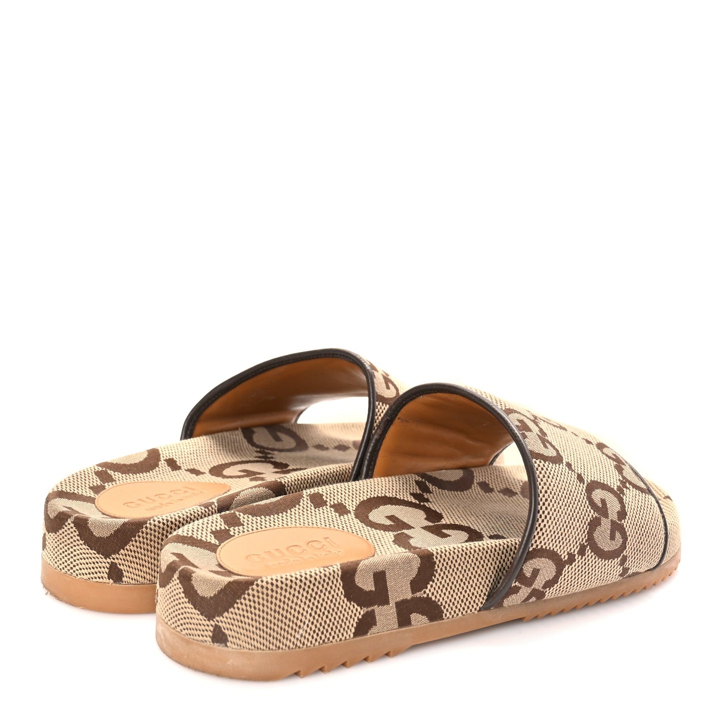 Gucci Monogram Jumbo GG Mens Slide Sandals 40 Camel Ebony