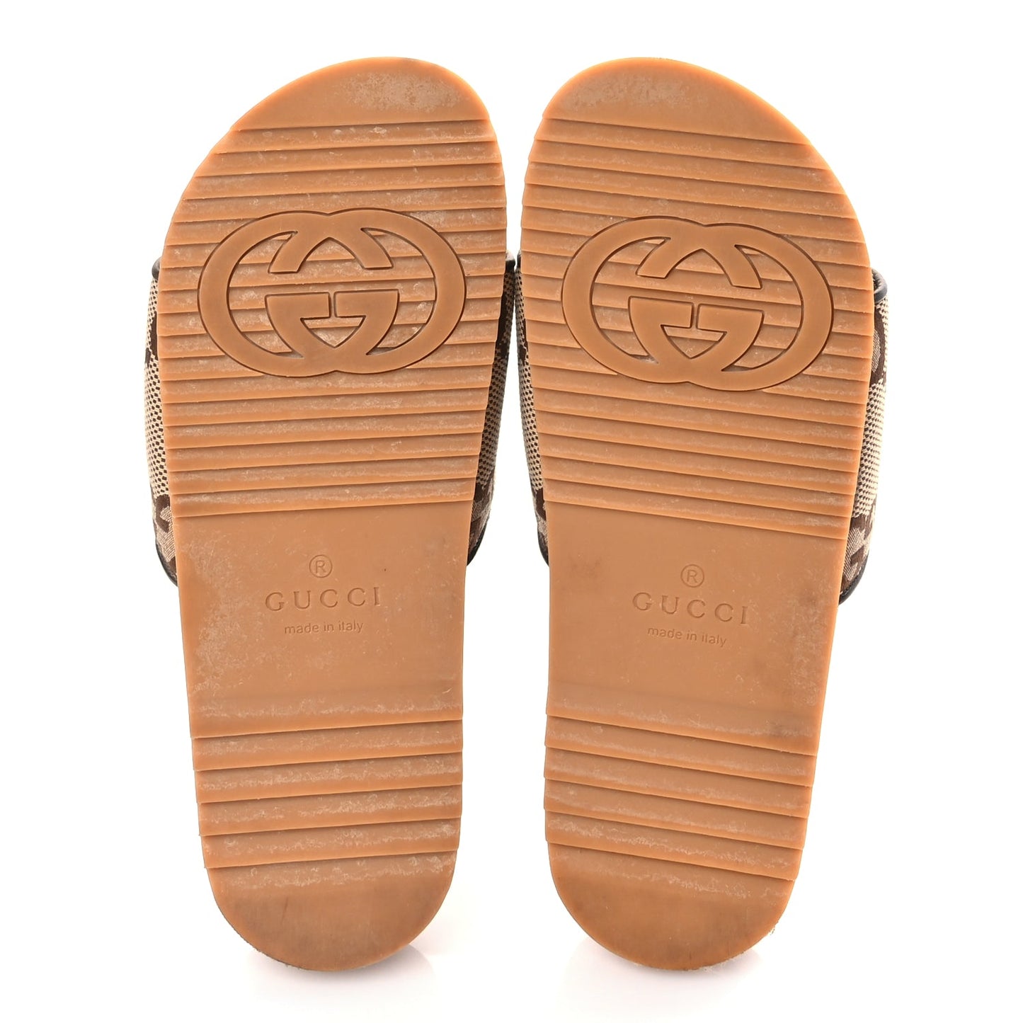 Gucci Monogram Jumbo GG Mens Slide Sandals 40 Camel Ebony