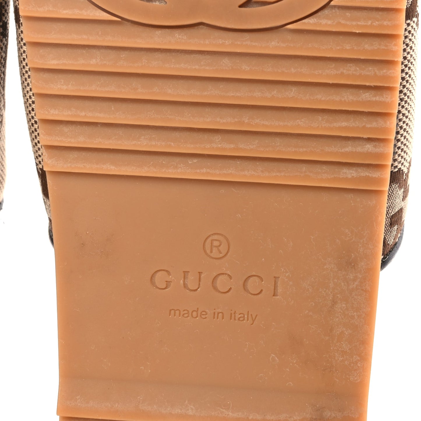Gucci Monogram Jumbo GG Mens Slide Sandals 40 Camel Ebony