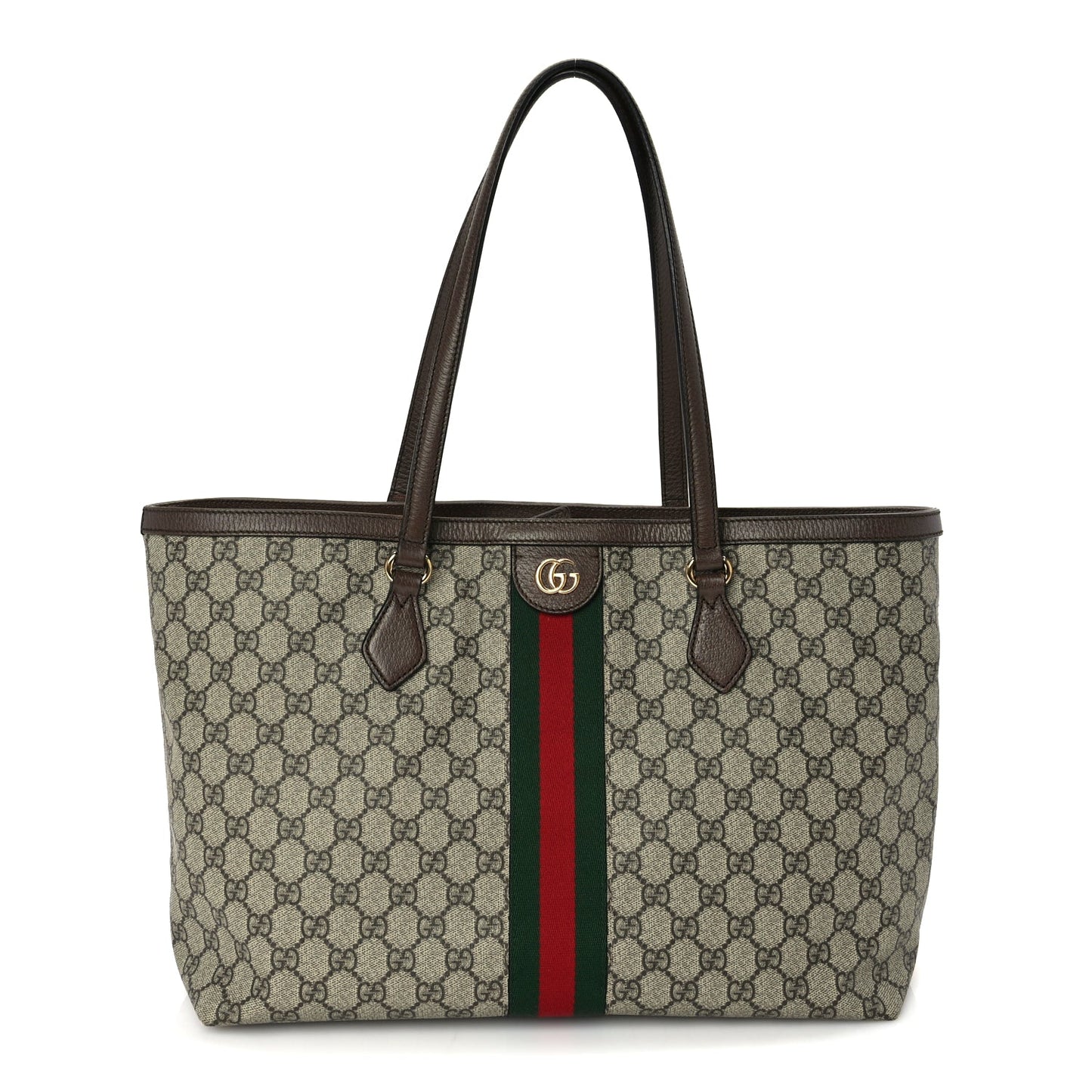 Gucci GG Supreme Monogram Textured Calfskin Web Medium Ophidia Shopping Tote  Beige Ebony New Acero