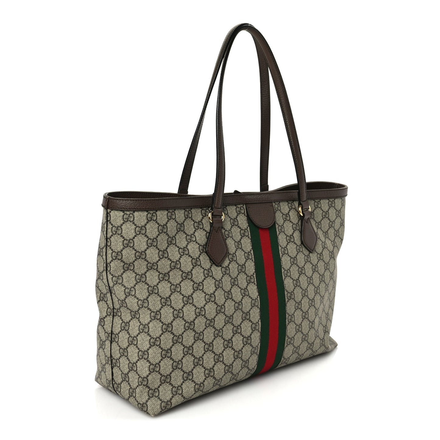 Gucci GG Supreme Monogram Textured Calfskin Web Medium Ophidia Shopping Tote  Beige Ebony New Acero