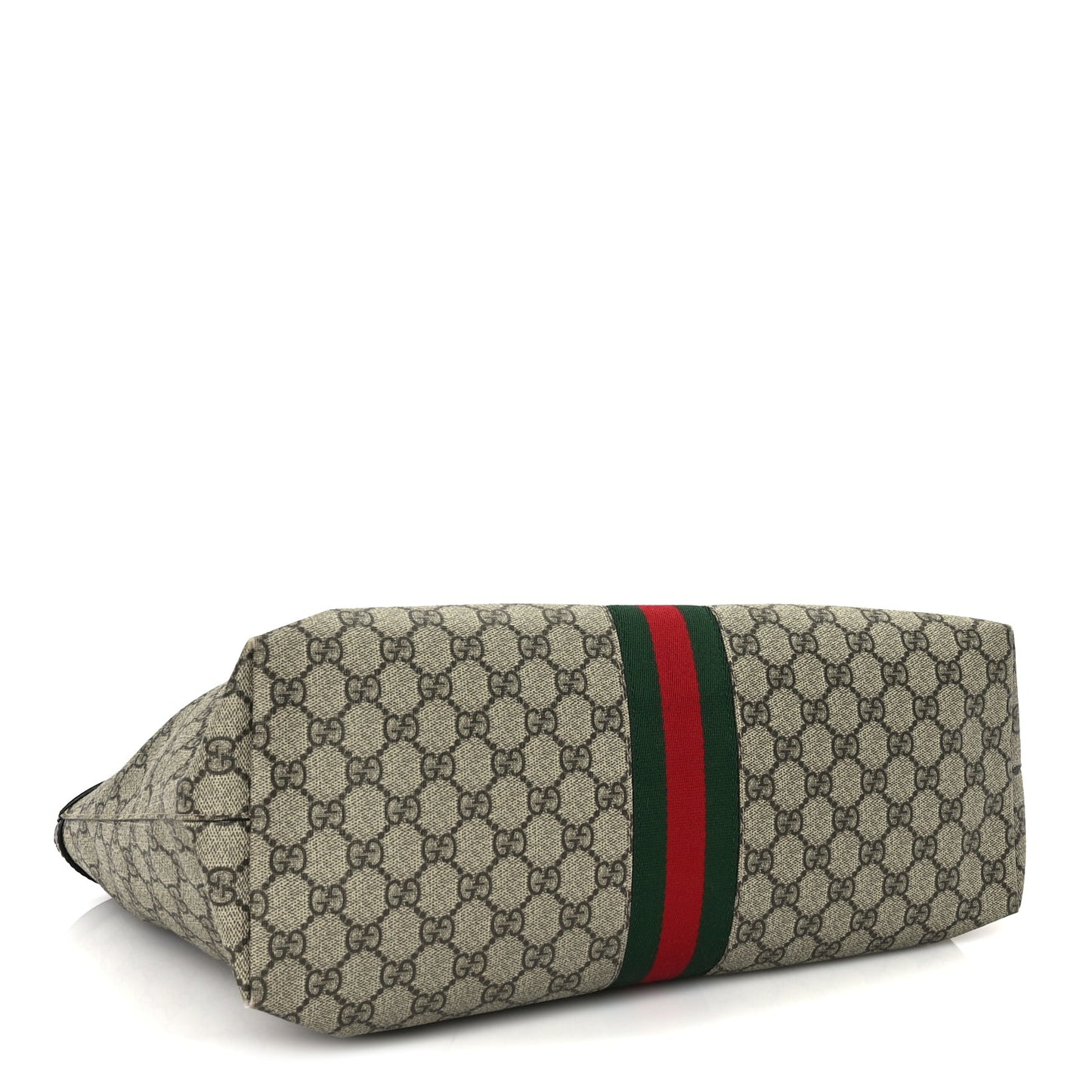 Gucci GG Supreme Monogram Textured Calfskin Web Medium Ophidia Shopping Tote  Beige Ebony New Acero