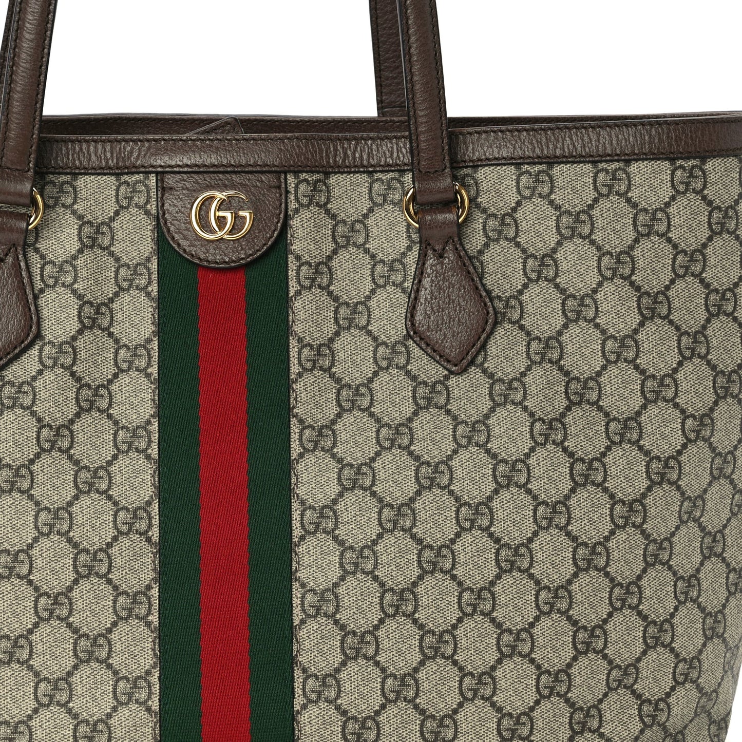 Gucci GG Supreme Monogram Textured Calfskin Web Medium Ophidia Shopping Tote  Beige Ebony New Acero