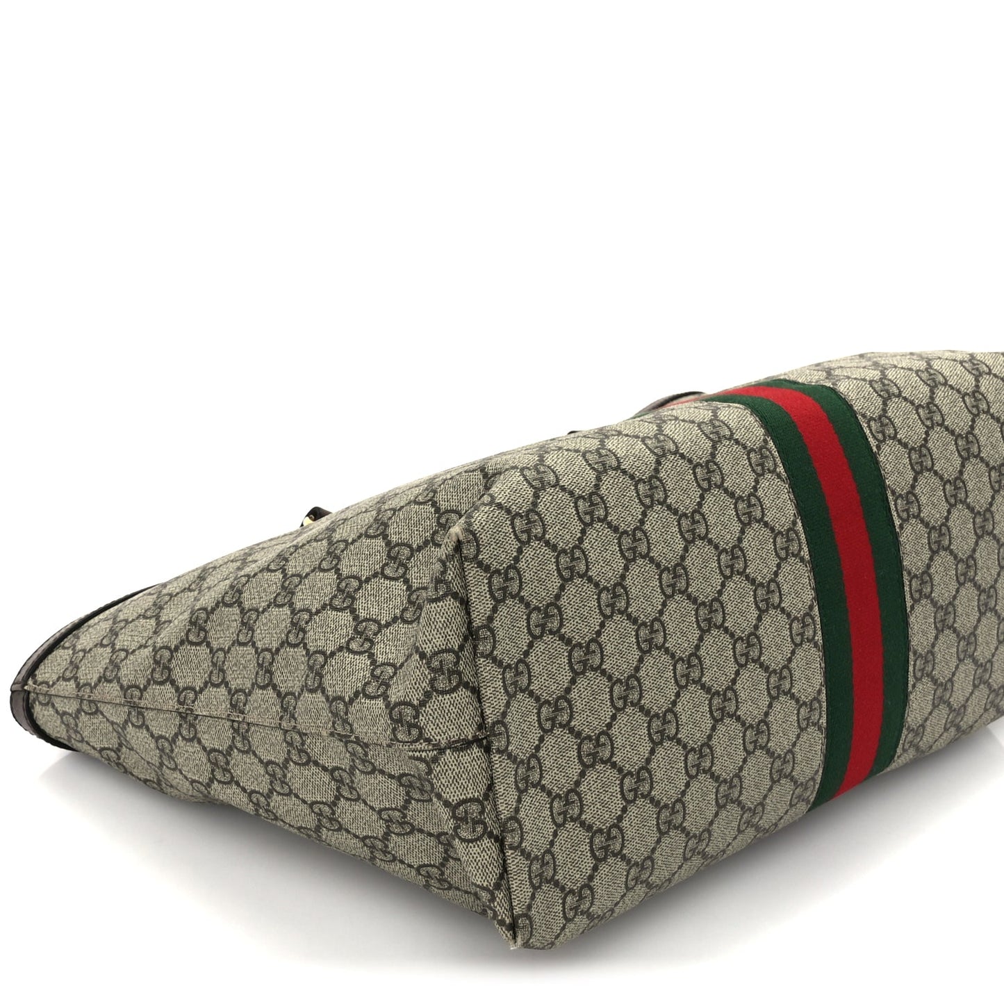 Gucci GG Supreme Monogram Textured Calfskin Web Medium Ophidia Shopping Tote  Beige Ebony New Acero